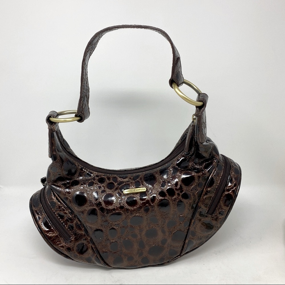 ❤️Charlie Lapson Brown Croc Patent Leather Bag.  Like New.